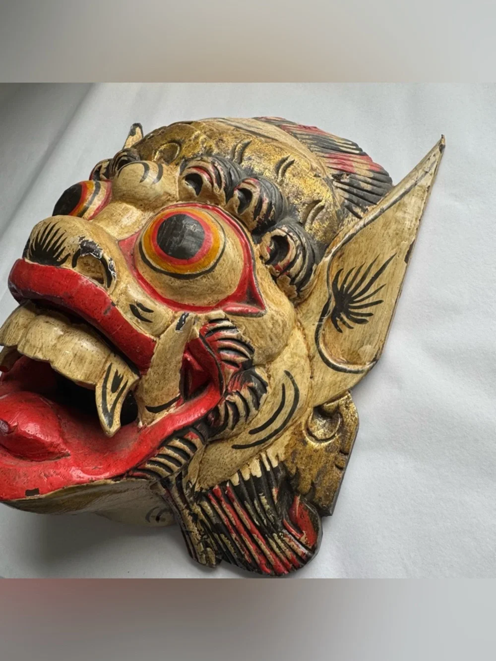 Vintage Balinese Wooden Hand Carved Mask Indonesian Wall Art Cultural Folk Art